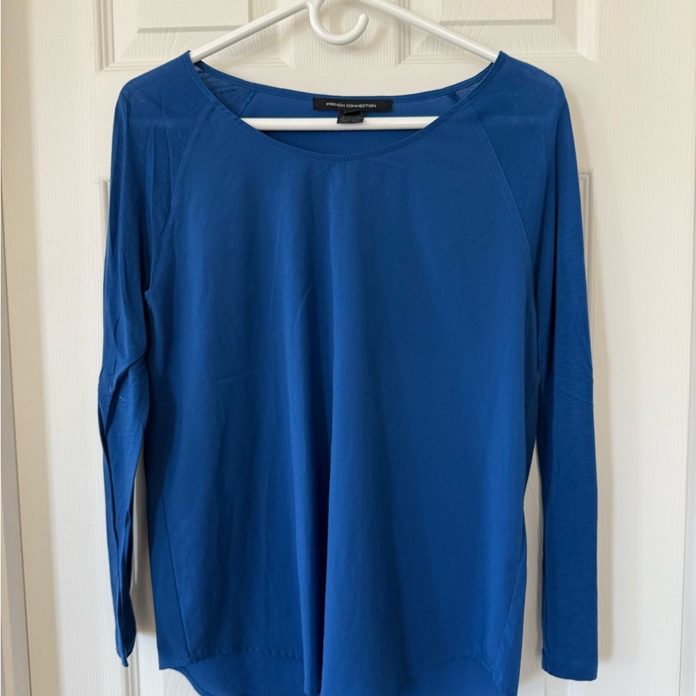 French Connection Fitted Blue Long Sleeve Blouse
